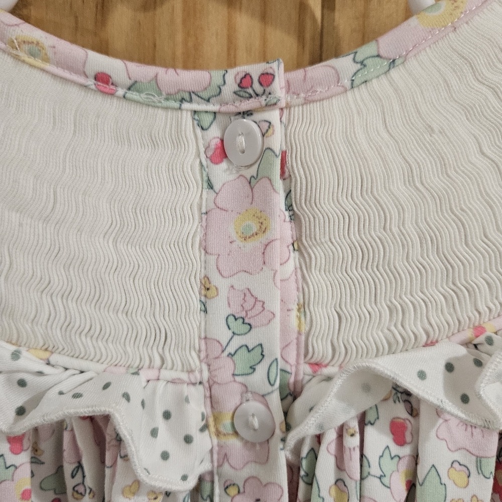Little Bear Smocked Dress with Pink Pumpkin Embroidery. With Matching Hair Bow - Picture 6 of 7